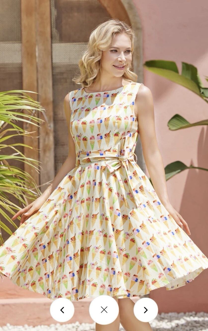 Miss Lulo Fit And Flare Ice Cream Dress Linen Blend Sz Large Dopamine Novelty